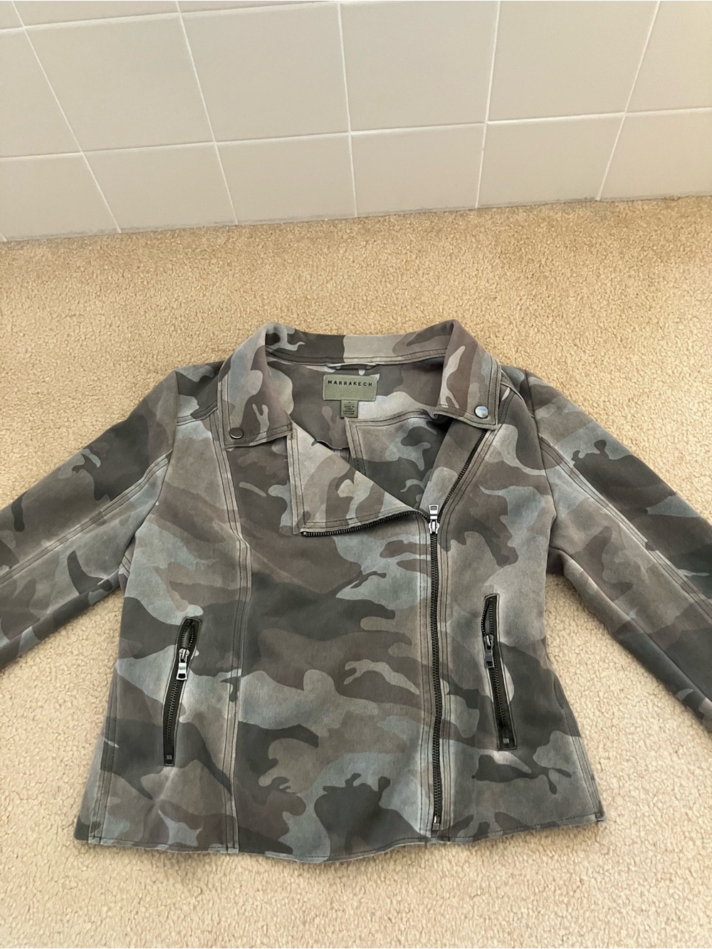 Marrakech Camo Moto Jacket in Gray and Olive
